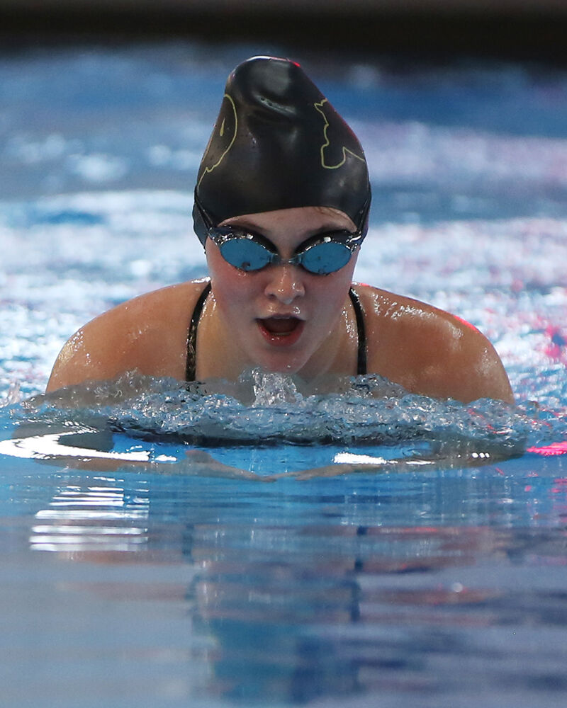 Kylee Hart takes a breath during the first half of the 100-yard breaststroke